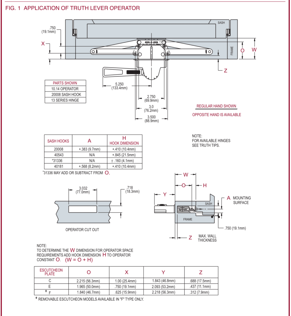 Lever Awning Window Operator 20 1/2'' Regular Hand (Truth Hardware 101. ...
