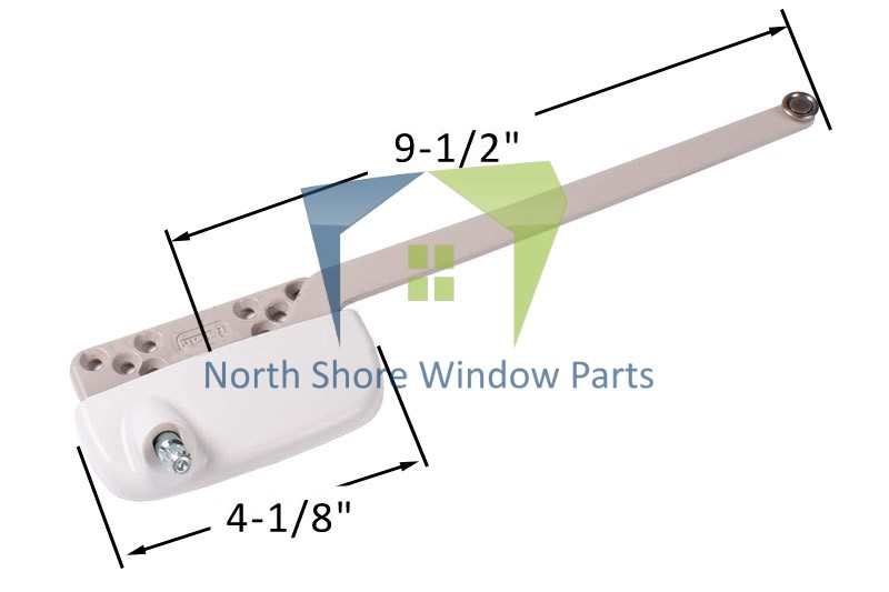 Single-Arm-Casement-Window-Operator-Truth-Hardware-Ellipse-15.31-9-12Arm-right-White-Roller-steel